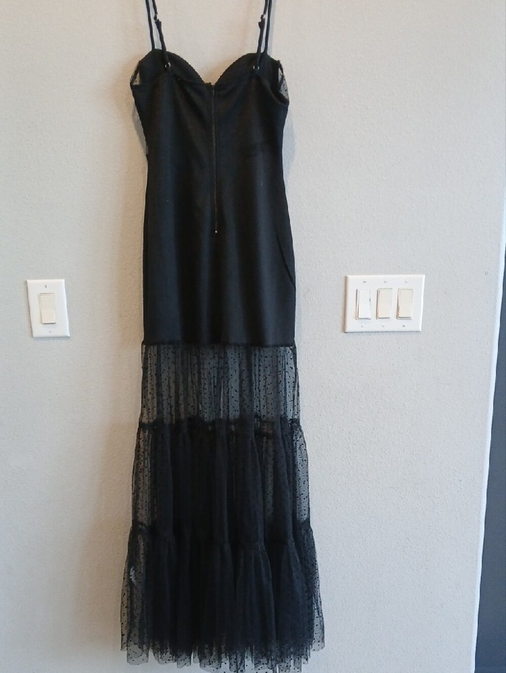 12th Tribe Savannah Black Corset Maxi Spaghetti-Strap Sheer Tiered Maxi Dress - Picture 6 of 7